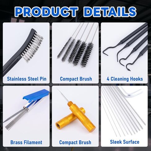 Carburetor Cleaning Kit, 33 Piece Stainless Steel Carb Jet Cleaning Tool Set with Dual Brushes and 4 Hooks, High-Density Nylon, Fits Motorcycle Jets, Lawn Mowers, Welding Torch Tip Cleaner, Spray Guns in Saudi Arabia