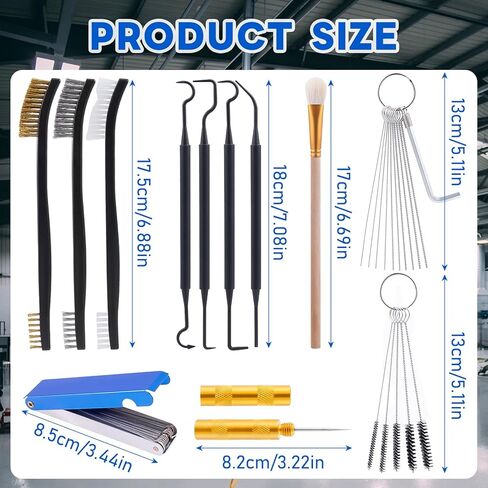 Carburetor Cleaning Kit, 33 Piece Stainless Steel Carb Jet Cleaning Tool Set with Dual Brushes and 4 Hooks, High-Density Nylon, Fits Motorcycle Jets, Lawn Mowers, Welding Torch Tip Cleaner, Spray Guns in Saudi Arabia