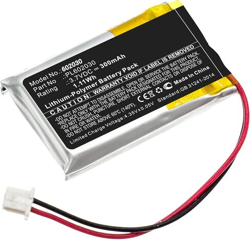 Universal Power Kit: 602030 3.7V LiPo Battery 300mAh High-Temperature Resistant Battery with JST PH2.0 Connector for RC Cars, Bluetooth Devices & Home Electronics - Seamless Upgrade in Saudi Arabia