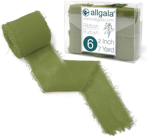 Allgala 6 رول 2 "x7yd اللون الأخضر اليدوية هامش ريفي المتوترة الشريط الشيفون لتغليف هدايا الزفاف الزفاف، ترتيب باقة الزهور التفاف DIY الحرفية in Kuwait