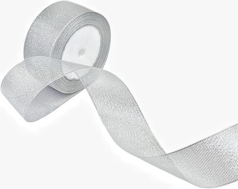 1.5 inch 25 Yards Silver Metallic Glitter Ribbon Gift Wrap Ribbon for Gift Wrapping Bouquet Crafts Christmas Wedding Party Decoration in Saudi Arabia