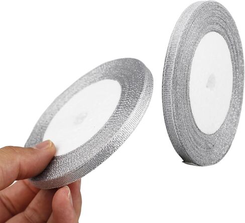 1.5 inch 25 Yards Silver Metallic Glitter Ribbon Gift Wrap Ribbon for Gift Wrapping Bouquet Crafts Christmas Wedding Party Decoration in Saudi Arabia