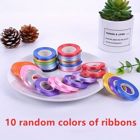 10 Rolls Colorful Balloon Ribbon, 5M Decorative Ribbon for Party Wedding Banner Garland and Gift Wrapping, Assorted Colors in Kuwait