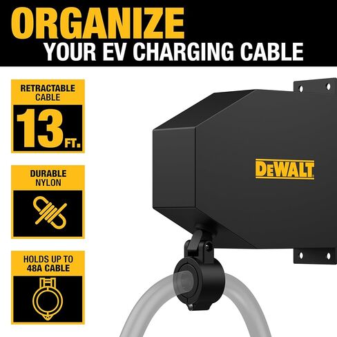نظام إدارة الكابلات القابل للسحب لشاحن EV العالمي من DEWALT، مثبت على الحائط أو السقف، يعمل مع كابلات شحن EV حتى 48 أمبير، درجة تجارية شديدة التحمل، للاستخدام الداخلي/الخارجي in Kuwait