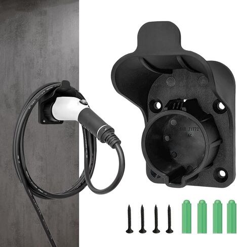 Sun Walker EV Charger Holder, SAE J1772 Wall-Mount Charging Plug Cord Hanger with Screws & Wall Anchors, Space-Saving Electric Vehicle Nozzle Holster Dock for Outdoor Indoor Use in Kuwait