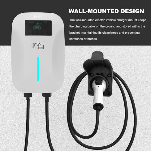Sun Walker EV Charger Holder, SAE J1772 Wall-Mount Charging Plug Cord Hanger with Screws & Wall Anchors, Space-Saving Electric Vehicle Nozzle Holster Dock for Outdoor Indoor Use in Kuwait
