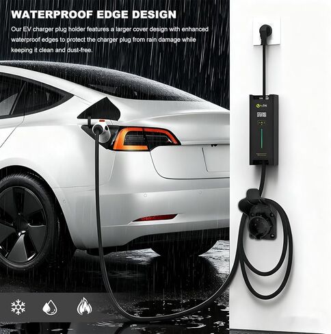 Sun Walker EV Charger Holder, SAE J1772 Wall-Mount Charging Plug Cord Hanger with Screws & Wall Anchors, Space-Saving Electric Vehicle Nozzle Holster Dock for Outdoor Indoor Use in Kuwait