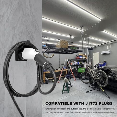 Sun Walker EV Charger Holder, SAE J1772 Wall-Mount Charging Plug Cord Hanger with Screws & Wall Anchors, Space-Saving Electric Vehicle Nozzle Holster Dock for Outdoor Indoor Use in Kuwait