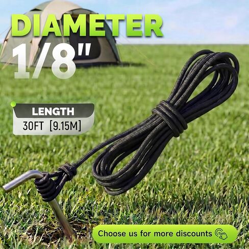 SMART&CASUAL 1/8" x 30' Heavy Duty Polyester Bungee Shock Cord Elastic Rope for Kayak Strap Tarp Tie Down Canopy Boating Camping Trailer and DIY Projects in Saudi Arabia