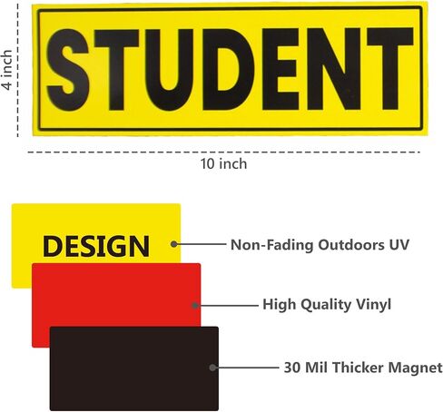 Student Driver Magnetic Sticker for Car - Highly Reflective Student & Driver Magnet for Driving Learners, Perfect for Car, SUVs and Trucks, Bright Yellow Safety Stickers (4 x 10 Inch) in Saudi Arabia