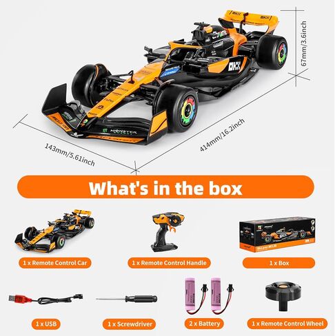 سيارة MIEBELY مرخصة رسميًا 1/14 McLaren F1 بجهاز تحكم عن بعد، 2.4 جيجا هرتز صيغة 1 سيارة RC مع بطاريتين قابلتين لإعادة الشحن، لعبة سيارة سباق هواية عالية السرعة، هدية نموذجية قابلة للجمع للبالغين والأطفال والأولاد والبنات in Kuwait