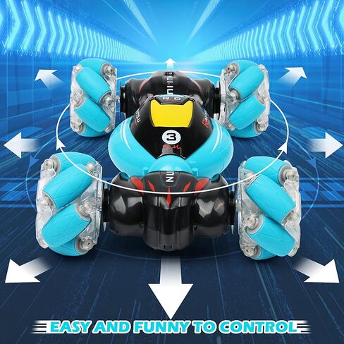 DDAI Gesture Sensing RC Stunt Car، 2.4 جيجا هرتز 4WD يتم التحكم فيها يدويًا والتحكم عن بعد، سيارة تحويل مع 360 درجة تقلب، هدايا عيد ميلاد للأولاد الذين تتراوح أعمارهم بين 6-12 عامًا in Kuwait