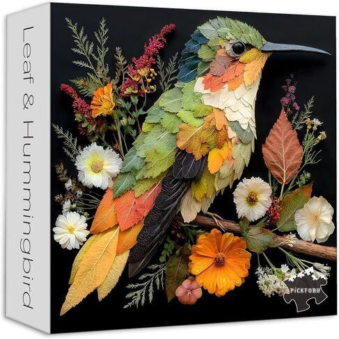 PICKFORU Leaf Hummingbird Jigsaw Puzzles 1000 Pieces, Colorful Bird Flower Art Puzzles for Adults, Leaves Collage Puzzle as Wall Decor in Kuwait