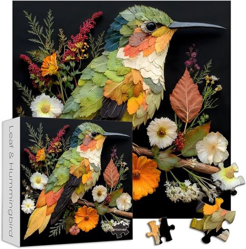 PICKFORU Leaf Hummingbird Jigsaw Puzzles 1000 Pieces, Colorful Bird Flower Art Puzzles for Adults, Leaves Collage Puzzle as Wall Decor in Kuwait