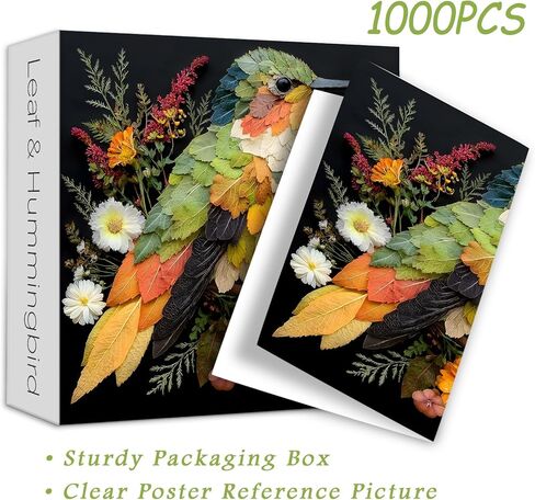 PICKFORU Leaf Hummingbird Jigsaw Puzzles 1000 Pieces, Colorful Bird Flower Art Puzzles for Adults, Leaves Collage Puzzle as Wall Decor in Kuwait