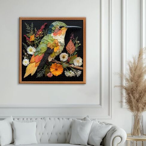 PICKFORU Leaf Hummingbird Jigsaw Puzzles 1000 Pieces, Colorful Bird Flower Art Puzzles for Adults, Leaves Collage Puzzle as Wall Decor in Kuwait