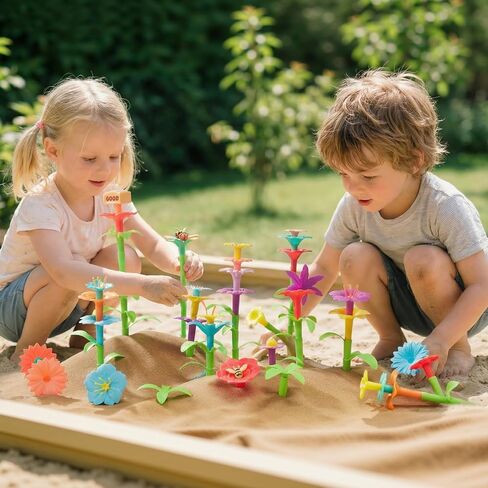 Flower Garden Building Toys, 194 Pcs STEM Educational Block Set for Toddlers Ages 3-5, Non-Toxic Stacking Playset with Storage Box, Birthday for Preschool Kids in Kuwait