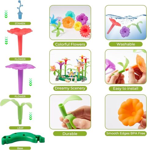 Flower Garden Building Toys, 194 Pcs STEM Educational Block Set for Toddlers Ages 3-5, Non-Toxic Stacking Playset with Storage Box, Birthday for Preschool Kids in Kuwait