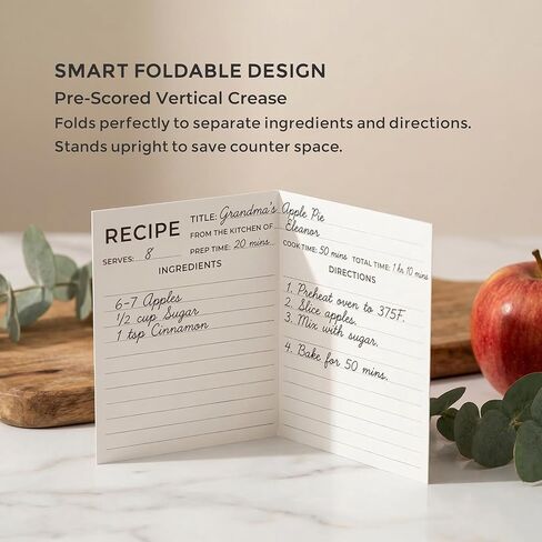 Recipe Cards 4x6 with Dividers Set - 50 Blank Double Sided White Kraft Refills for Recipe Box - 300gsm Thick Foldable Index Cards for Bridal Shower Wedding Housewarming Gift in Saudi Arabia
