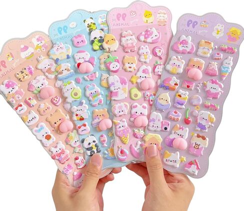 Cute 3D Stickers Bubble Foam Puffy Stickers 80+ Kawaii Animal Cartoon Decorative Decals, DIY Decor for Scrapbooks, Phone Cases, Notebooks, Water Bottles (4 Sheets) in Saudi Arabia