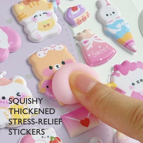 Cute 3D Stickers Bubble Foam Puffy Stickers 80+ Kawaii Animal Cartoon Decorative Decals, DIY Decor for Scrapbooks, Phone Cases, Notebooks, Water Bottles (4 Sheets) in Saudi Arabia