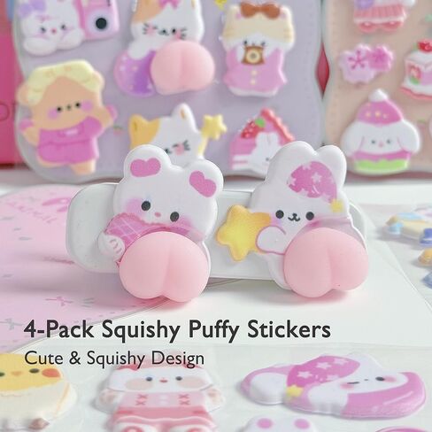 Cute 3D Stickers Bubble Foam Puffy Stickers 80+ Kawaii Animal Cartoon Decorative Decals, DIY Decor for Scrapbooks, Phone Cases, Notebooks, Water Bottles (4 Sheets) in Saudi Arabia