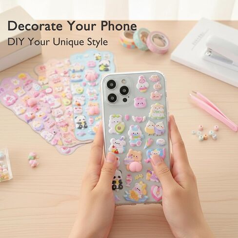 Cute 3D Stickers Bubble Foam Puffy Stickers 80+ Kawaii Animal Cartoon Decorative Decals, DIY Decor for Scrapbooks, Phone Cases, Notebooks, Water Bottles (4 Sheets) in Saudi Arabia