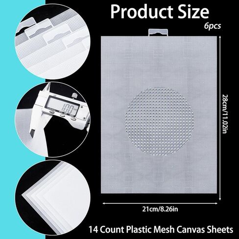 6Pcs 14 Count Plastic Canvas Sheet, 11 x 8.3 Inch Plastic Canvas Mesh Sheet, Eye Mesh for Embroidery Acrylic Yarn Crafting Knit Crochet Projects and Make Dividers in Kuwait