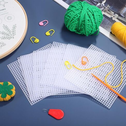 12 Pcs Plastic Mesh Canvas Sheets 10.6x10.6cm 27x27 Holes Cross Stitch Embroidery Needlepoint Craft Supplies for DIY Needlework and Quilting in Kuwait