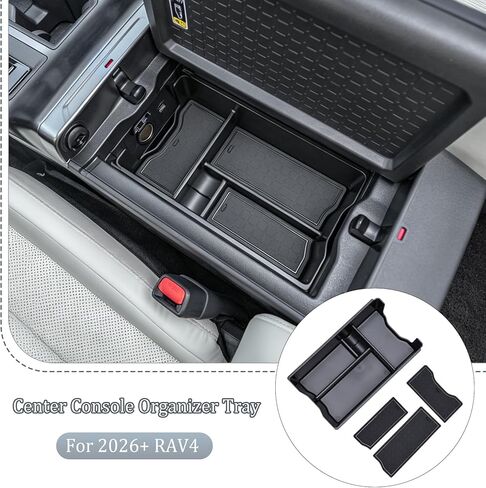 JDMCAR Center Console Organizer Compatible with 2026 Toyota Rav4, Insert ABS Secondary Storage Tray with Non-Slip Silicone Liner for RAV-4 Interior Accessories in Kuwait