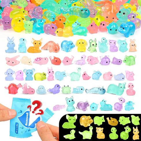 100 Pcs Mystery Bag Mini Resin Animals Glow in The Dark Blind Bag Party Favors Animal Resin Models for Fairy Garden Random Design in Saudi Arabia