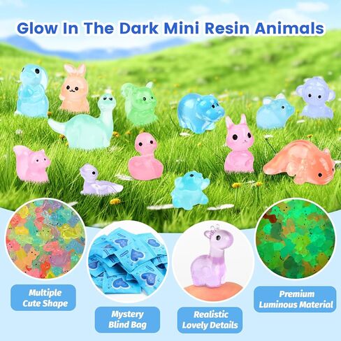 100 Pcs Mystery Bag Mini Resin Animals Glow in The Dark Blind Bag Party Favors Animal Resin Models for Fairy Garden Random Design in Saudi Arabia