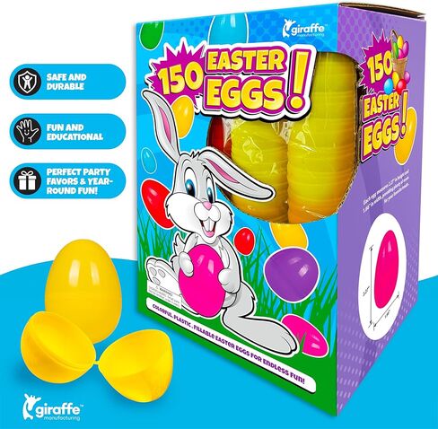 Giraffe 150 Pack Fillable Easter Eggs Bulk – Multi Color Empty Plastic Eggs for Kids - Easter Basket Stuffers for Kids Egg Hunt Prizes Party Favors Classroom Prizes Treasure Box Toys in Saudi Arabia