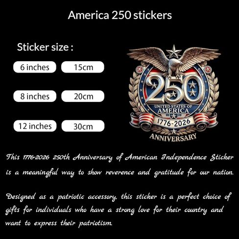 5PCS 250 Anniversary USA Stickers (1776–2026), 250 Anniversary USA Window Decal, USA 250th Anniversary Birthday Patriotic Vinyl Sticker for Car Windows Refrigerator Laptop Truck SUV in Kuwait