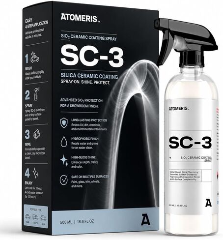 طلاء رذاذ سيراميك للسيارات SC-3 - مانع تسرب طلاء كاره للماء عالي اللمعان ورذاذ طلاء سيراميك - حماية احترافية لشمع السيارة - 16.9 أونصة سائلة in Kuwait