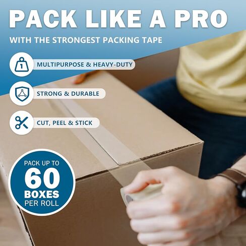 Clear Packing Tape, 2 Inches x 55 Yards, 1.8 Mil Thick, Acrylic Adhesive, 36 Rolls, for Packaging, Carton Sealing, Storage, Moving in Saudi Arabia