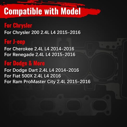 HS55384 HGB1171 مجموعة حشية الرأس مع مسمار لـ J-eep Cherokee Renegade 2.4 2014-2016، لـ Dodge Dart 2.4 L 2014-2016، لـ Chrysler 200 2.4 15-16، لـ Ram ProMaster Fiat 500X 2016 مجموعة حشية الأسطوانة in Kuwait