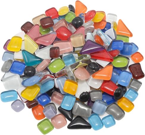 200g 7oz Mosaic Tiles, Crystal Mosaic Glass Pieces Bulk Square and Triangle Glass Tiles for Crafts, Cool Color Scheme in Saudi Arabia