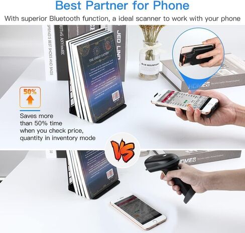 Eyoyo Upgraded Bluetooth Barcode Scanner Compatible with Android iPhone, Portable Wireless Back Clip Reader for 1D 2D UPC ISBN PDF417 Data Matrix and Mobile Inventory in Kuwait
