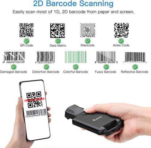Eyoyo Upgraded Bluetooth Barcode Scanner Compatible with Android iPhone, Portable Wireless Back Clip Reader for 1D 2D UPC ISBN PDF417 Data Matrix and Mobile Inventory in Kuwait