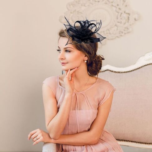 Pretty Jolly Fascinators Hats for Women Tea Party Hat Feather Headwear with Veils for Wedding & Garden Party in Saudi Arabia