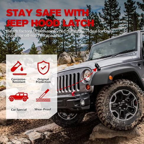 مزلاج غطاء محرك السيارة باللون الأحمر الناري مع دعامة متوافقة مع Wrangler JK 2007 2008 2009 2010 2011 2012 2013 2014 2015 2016 2017 in Kuwait