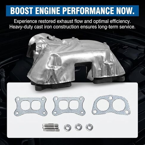 مجموعة مشعب العادم متوافقة مع 1990-1994 Nissan D21 و1995-1997 Nissan Pickup 2.4L 4-Cylinder Engine، استبدال الحديد الزهر مع درع الحرارة وحشيات in Kuwait