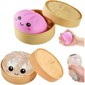 2Pcs Dumpling Squishy, Pink and White Glitter Dumpling Mystery Box, Cute Anxiety Relief Toy, Soft Squeeze Decompression Dough for Adults, Stocking Stuffers with Food Steamer Stretchy Desk Toys in Saudi Arabia