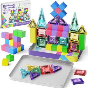 Mini Magnetic Blocks Travel Set : 48 Pieces 3 in 1 Magnetic Tiles Set with an Ultra-Light Tin Box for On the Go, 60 Mins Focus 45s Cleanup - Boys Girls Air Travel Ages 3-8 in Saudi Arabia