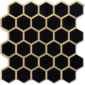 Hexagon Peel and Stick on Backsplash for Kitchen and Bathroom, Black Marble Look PVC Mixed Metal Gold Self Adhesive Metal Mosaic Tiles(10 Sheets, Seamless) in Saudi Arabia