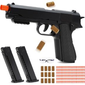 Soft Bullet Toy Gun with Shell Ejecting,Gun Fidget Toy with 100 Soft Bullets, 12 Shells and 2 Magazines,Education Toy Model,Christmas Birthday Gifts for Boys&Girls Kids Adults Age 8+(Black) in Saudi Arabia