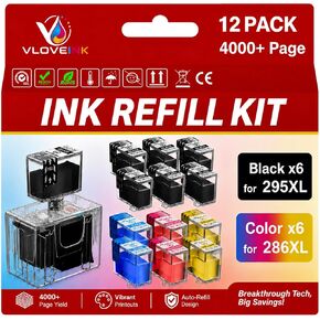 PG-295XL CL-286XL Ink Refill Kit for Canon PG-295 CL-286 PG-295XL CL-286XL Ink Cartridges Compatible for 295XL 286XL Compatible with TS4320 TS6520 TR7120 Printer Ink (12-Pack, 6BK/2C/2M/2Y) in Saudi Arabia