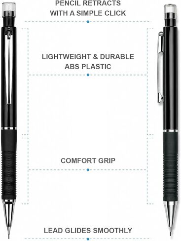 0.7mm Mechanical Pencils, 12 Pack, Smooth Writing Like a Pen, HB Lead, Comfort Grip, Built-In Eraser, Lightweight for School, Office & Drafting, Black. in Saudi Arabia