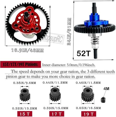 Upgrades Part for 1/10 Slash 4X4/Slash 4X4 VXL,Metal Slipper Clutch Eliminator Differential Locker Gear 52T(32-Pitch) with 15T/17T/19T Pinions Gear & Aluminum Driveshaft Center,Red in Kuwait